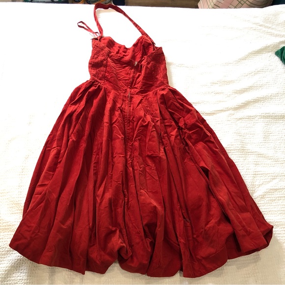 Anthropologie corduroy red halter or strapless tea length dress size 6 - Picture 3 of 8